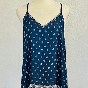 Dulce Carola Navy Blue & Ivory Tribal Print Asymmetric Short Summer Swing Dress